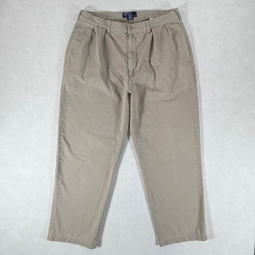 Polo Ralph Lauren Andrew Pant Mens 36x30 Tan Khaki Pleated Cotton Chinos Fits 34